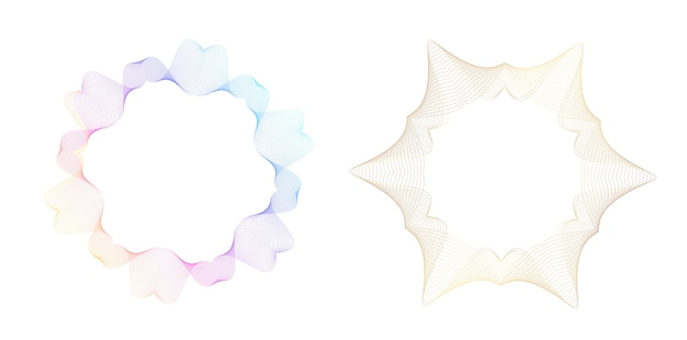 El elemento de diseño del conjunto círculo colores vectoriales en negrita aislados anillo dorado de rayas onduladas de brillo abstracto de muchos remolinos brillantes creados usando Blend Tool Ilustración vectorial EPS10 para su presentación