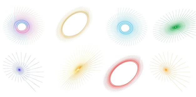 El elemento de diseño del conjunto círculo colores vectoriales en negrita aislados anillo dorado de rayas onduladas de brillo abstracto de muchos remolinos brillantes creados usando Blend Tool Ilustración vectorial EPS10 para su presentación