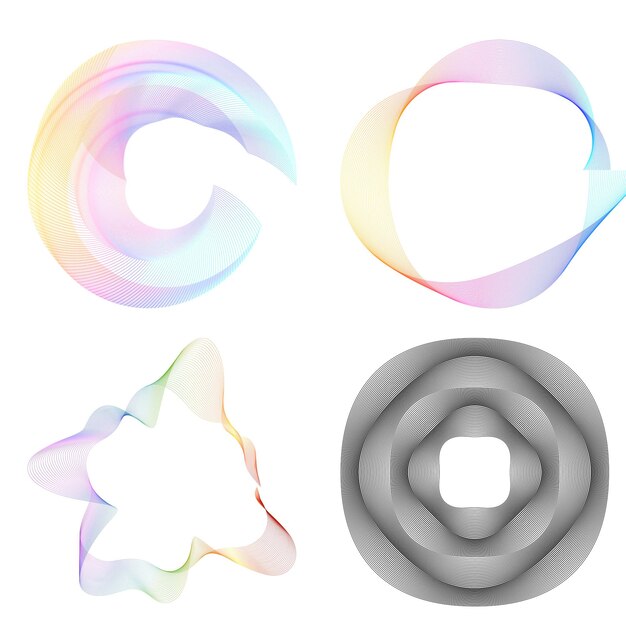 El elemento de diseño del conjunto círculo colores vectoriales en negrita aislados anillo dorado de rayas onduladas de brillo abstracto de muchos remolinos brillantes creados usando Blend Tool Ilustración vectorial EPS10 para su presentación