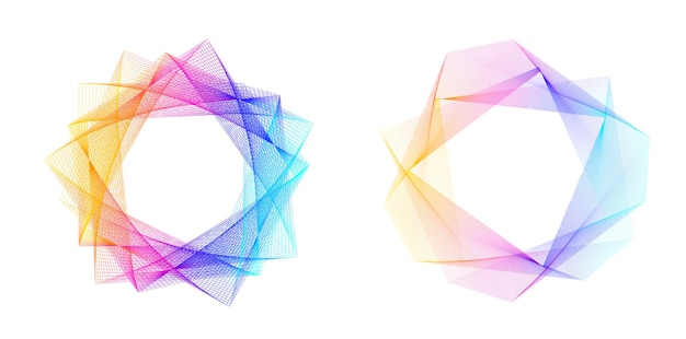 El elemento de diseño del conjunto círculo colores vectoriales en negrita aislados anillo dorado de rayas onduladas de brillo abstracto de muchos remolinos brillantes creados usando Blend Tool Ilustración vectorial EPS10 para su presentación
