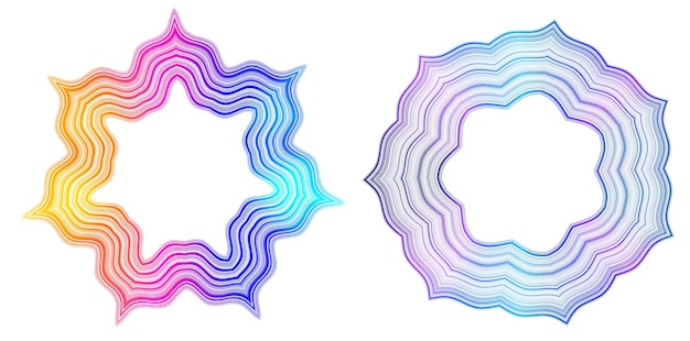 El elemento de diseño del conjunto círculo colores vectoriales en negrita aislados anillo dorado de rayas onduladas de brillo abstracto de muchos remolinos brillantes creados usando Blend Tool Ilustración vectorial EPS10 para su presentación
