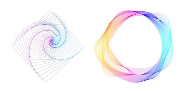 El elemento de diseño del conjunto círculo colores vectoriales en negrita aislados anillo dorado de rayas onduladas de brillo abstracto de muchos remolinos brillantes creados usando Blend Tool Ilustración vectorial EPS10 para su presentación