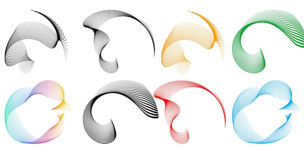 El elemento de diseño del conjunto círculo colores vectoriales en negrita aislados anillo dorado de rayas onduladas de brillo abstracto de muchos remolinos brillantes creados usando Blend Tool Ilustración vectorial EPS10 para su presentación