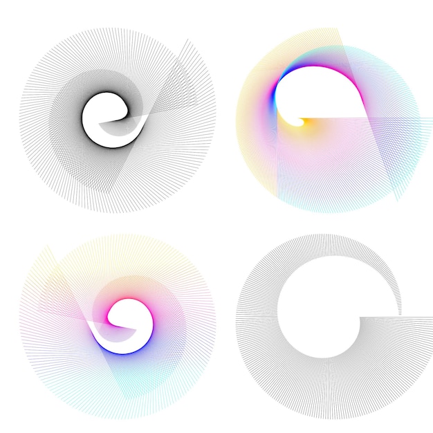 El elemento de diseño del conjunto círculo colores vectoriales en negrita aislados anillo dorado de rayas onduladas de brillo abstracto de muchos remolinos brillantes creados usando Blend Tool Ilustración vectorial EPS10 para su presentación