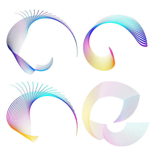 El elemento de diseño del conjunto círculo colores vectoriales en negrita aislados anillo dorado de rayas onduladas de brillo abstracto de muchos remolinos brillantes creados usando Blend Tool Ilustración vectorial EPS10 para su presentación