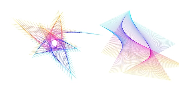 El elemento de diseño del conjunto círculo colores vectoriales en negrita aislados anillo dorado de rayas onduladas de brillo abstracto de muchos remolinos brillantes creados usando Blend Tool Ilustración vectorial EPS10 para su presentación