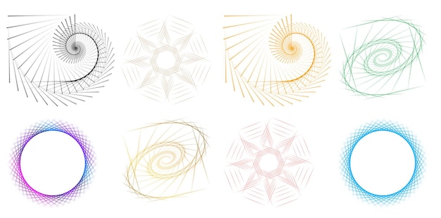 El elemento de diseño del conjunto círculo colores vectoriales en negrita aislados anillo dorado de rayas onduladas de brillo abstracto de muchos remolinos brillantes creados usando Blend Tool Ilustración vectorial EPS10 para su presentación
