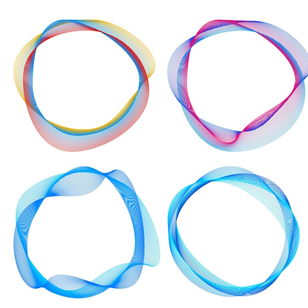 El elemento de diseño del conjunto círculo colores vectoriales en negrita aislados anillo dorado de rayas onduladas de brillo abstracto de muchos remolinos brillantes creados usando Blend Tool Ilustración vectorial EPS10 para su presentación