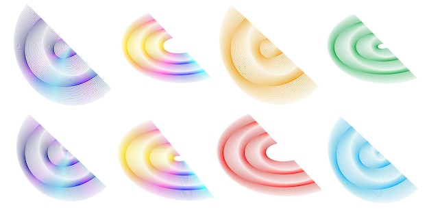 El elemento de diseño del conjunto círculo colores vectoriales en negrita aislados anillo dorado de rayas onduladas de brillo abstracto de muchos remolinos brillantes creados usando Blend Tool Ilustración vectorial EPS10 para su presentación