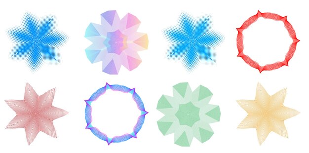 El elemento de diseño del conjunto círculo colores vectoriales en negrita aislados anillo dorado de rayas onduladas de brillo abstracto de muchos remolinos brillantes creados usando Blend Tool Ilustración vectorial EPS10 para su presentación