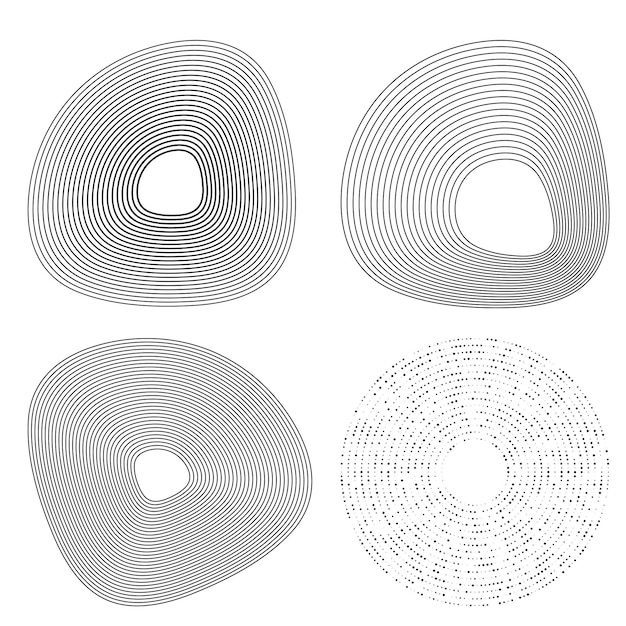 El elemento de diseño del conjunto círculo colores vectoriales en negrita aislados anillo dorado de rayas onduladas de brillo abstracto de muchos remolinos brillantes creados usando Blend Tool Ilustración vectorial EPS10 para su presentación
