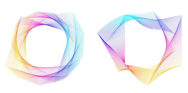 El elemento de diseño del conjunto círculo colores vectoriales en negrita aislados anillo dorado de rayas onduladas de brillo abstracto de muchos remolinos brillantes creados usando Blend Tool Ilustración vectorial EPS10 para su presentación