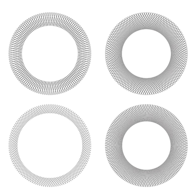 El elemento de diseño del conjunto círculo colores vectoriales en negrita aislados anillo dorado de rayas onduladas de brillo abstracto de muchos remolinos brillantes creados usando Blend Tool Ilustración vectorial EPS10 para su presentación