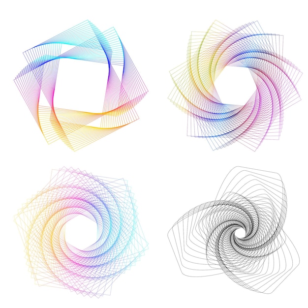 El elemento de diseño del conjunto círculo colores vectoriales en negrita aislados anillo dorado de rayas onduladas de brillo abstracto de muchos remolinos brillantes creados usando Blend Tool Ilustración vectorial EPS10 para su presentación