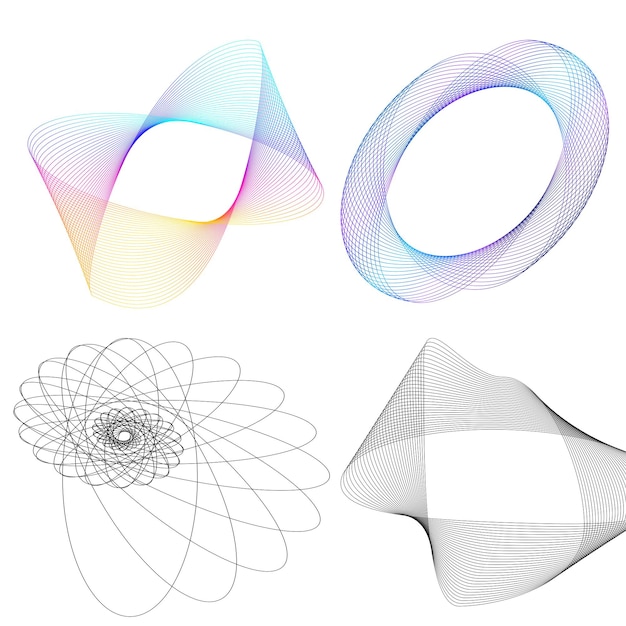 El elemento de diseño del conjunto círculo colores vectoriales en negrita aislados anillo dorado de rayas onduladas de brillo abstracto de muchos remolinos brillantes creados usando Blend Tool Ilustración vectorial EPS10 para su presentación
