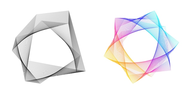 El elemento de diseño del conjunto círculo colores vectoriales en negrita aislados anillo dorado de rayas onduladas de brillo abstracto de muchos remolinos brillantes creados usando Blend Tool Ilustración vectorial EPS10 para su presentación