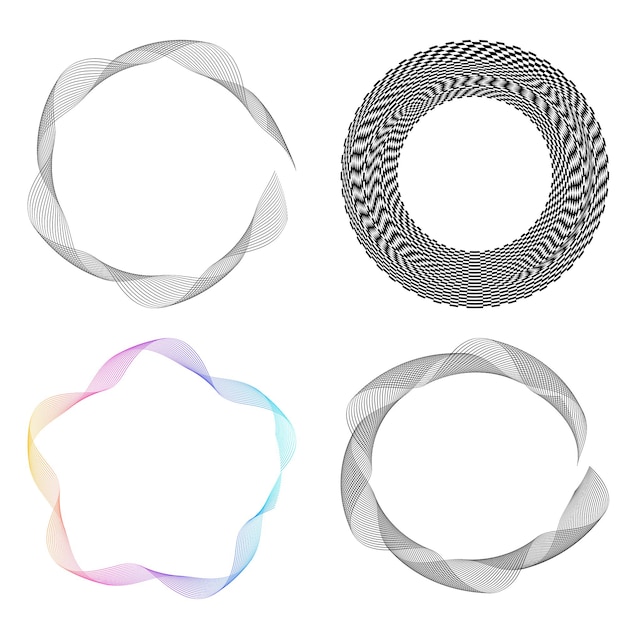 El elemento de diseño del conjunto círculo colores vectoriales en negrita aislados anillo dorado de rayas onduladas de brillo abstracto de muchos remolinos brillantes creados usando Blend Tool Ilustración vectorial EPS10 para su presentación