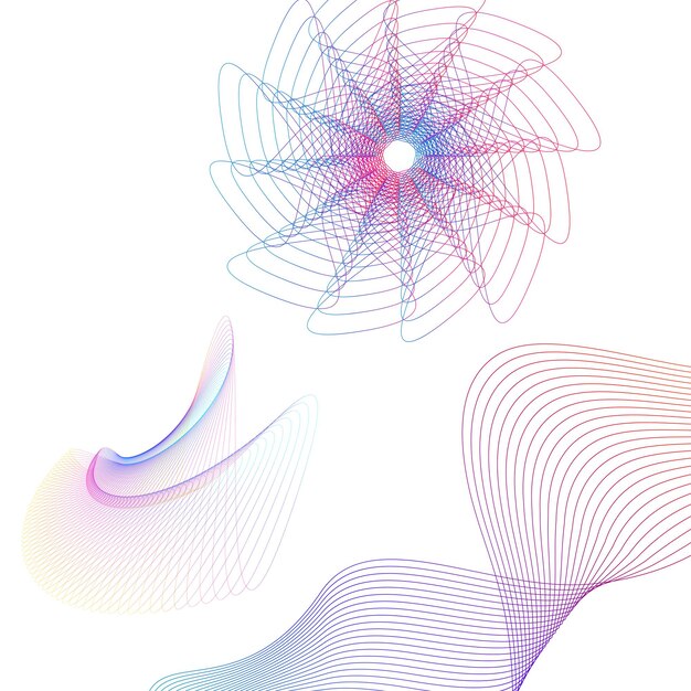 El elemento de diseño del conjunto círculo colores vectoriales en negrita aislados anillo dorado de rayas onduladas de brillo abstracto de muchos remolinos brillantes creados usando Blend Tool Ilustración vectorial EPS10 para su presentación