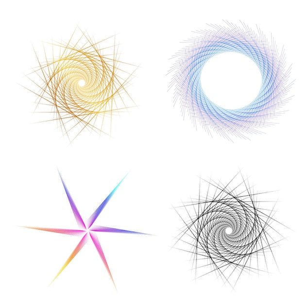 El elemento de diseño del conjunto círculo colores vectoriales en negrita aislados anillo dorado de rayas onduladas de brillo abstracto de muchos remolinos brillantes creados usando Blend Tool Ilustración vectorial EPS10 para su presentación