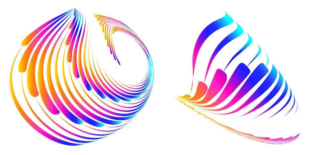 El elemento de diseño del conjunto círculo colores vectoriales en negrita aislados anillo dorado de rayas onduladas de brillo abstracto de muchos remolinos brillantes creados usando Blend Tool Ilustración vectorial EPS10 para su presentación