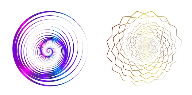 El elemento de diseño del conjunto círculo colores vectoriales en negrita aislados anillo dorado de rayas onduladas de brillo abstracto de muchos remolinos brillantes creados usando Blend Tool Ilustración vectorial EPS10 para su presentación
