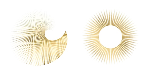 El elemento de diseño del conjunto círculo colores vectoriales en negrita aislados anillo dorado de rayas onduladas de brillo abstracto de muchos remolinos brillantes creados usando Blend Tool Ilustración vectorial EPS10 para su presentación