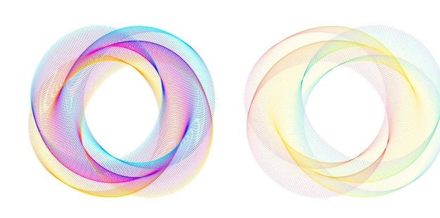 El elemento de diseño del conjunto círculo colores vectoriales en negrita aislados anillo dorado de rayas onduladas de brillo abstracto de muchos remolinos brillantes creados usando Blend Tool Ilustración vectorial EPS10 para su presentación