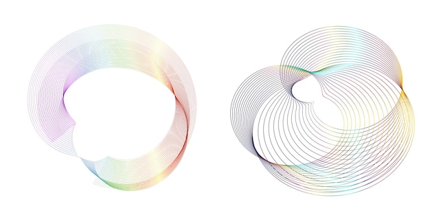 El elemento de diseño del conjunto círculo colores vectoriales en negrita aislados anillo dorado de rayas onduladas de brillo abstracto de muchos remolinos brillantes creados usando Blend Tool Ilustración vectorial EPS10 para su presentación