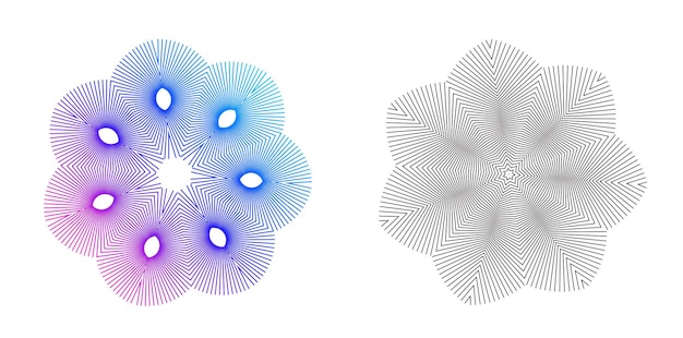 El elemento de diseño del conjunto círculo colores vectoriales en negrita aislados anillo dorado de rayas onduladas de brillo abstracto de muchos remolinos brillantes creados usando Blend Tool Ilustración vectorial EPS10 para su presentación