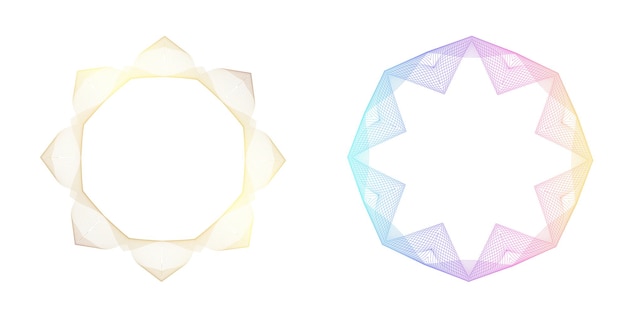 El elemento de diseño del conjunto círculo colores vectoriales en negrita aislados anillo dorado de rayas onduladas de brillo abstracto de muchos remolinos brillantes creados usando Blend Tool Ilustración vectorial EPS10 para su presentación