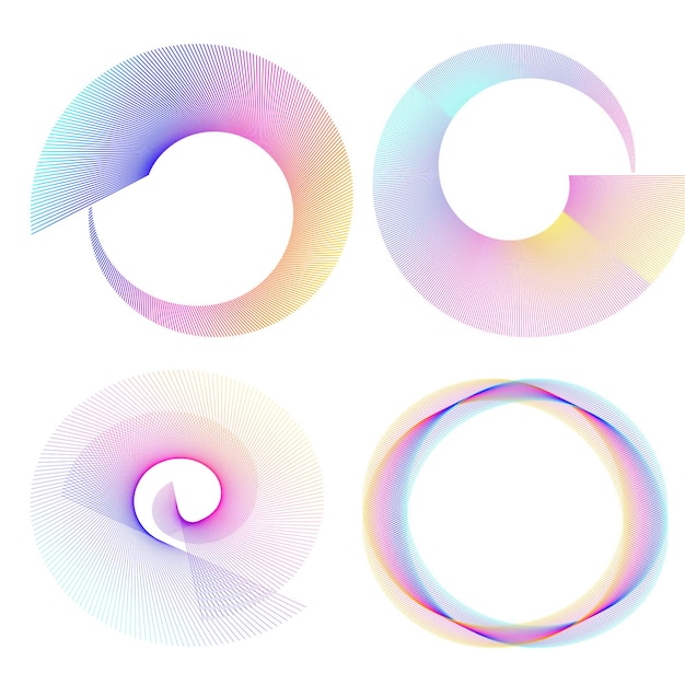 El elemento de diseño del conjunto círculo colores vectoriales en negrita aislados anillo dorado de rayas onduladas de brillo abstracto de muchos remolinos brillantes creados usando Blend Tool Ilustración vectorial EPS10 para su presentación