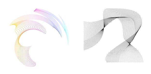 El elemento de diseño del conjunto círculo colores vectoriales en negrita aislados anillo dorado de rayas onduladas de brillo abstracto de muchos remolinos brillantes creados usando Blend Tool Ilustración vectorial EPS10 para su presentación