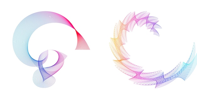 El elemento de diseño del conjunto círculo colores vectoriales en negrita aislados anillo dorado de rayas onduladas de brillo abstracto de muchos remolinos brillantes creados usando Blend Tool Ilustración vectorial EPS10 para su presentación