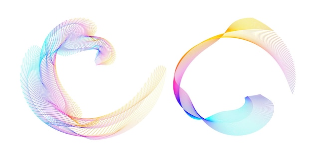 El elemento de diseño del conjunto círculo colores vectoriales en negrita aislados anillo dorado de rayas onduladas de brillo abstracto de muchos remolinos brillantes creados usando Blend Tool Ilustración vectorial EPS10 para su presentación