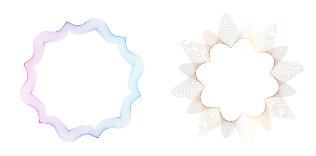 El elemento de diseño del conjunto círculo colores vectoriales en negrita aislados anillo dorado de rayas onduladas de brillo abstracto de muchos remolinos brillantes creados usando Blend Tool Ilustración vectorial EPS10 para su presentación