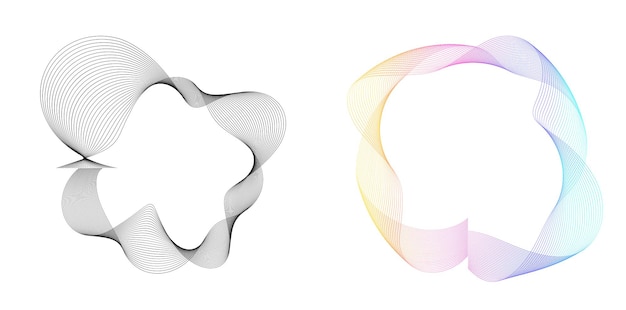 El elemento de diseño del conjunto círculo colores vectoriales en negrita aislados anillo dorado de rayas onduladas de brillo abstracto de muchos remolinos brillantes creados usando Blend Tool Ilustración vectorial EPS10 para su presentación