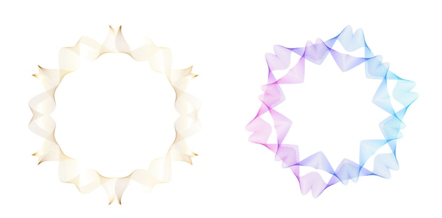 El elemento de diseño del conjunto círculo colores vectoriales en negrita aislados anillo dorado de rayas onduladas de brillo abstracto de muchos remolinos brillantes creados usando Blend Tool Ilustración vectorial EPS10 para su presentación