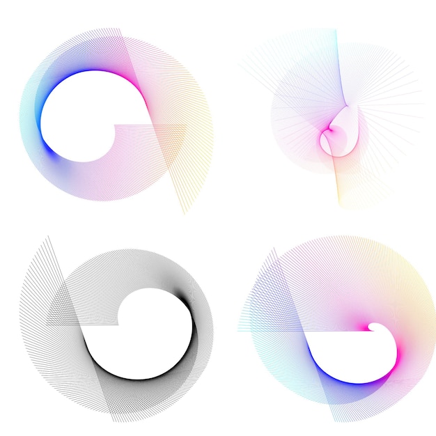 El elemento de diseño del conjunto círculo colores vectoriales en negrita aislados anillo dorado de rayas onduladas de brillo abstracto de muchos remolinos brillantes creados usando Blend Tool Ilustración vectorial EPS10 para su presentación