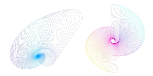 El elemento de diseño del conjunto círculo colores vectoriales en negrita aislados anillo dorado de rayas onduladas de brillo abstracto de muchos remolinos brillantes creados usando Blend Tool Ilustración vectorial EPS10 para su presentación