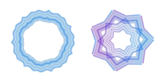 El elemento de diseño del conjunto círculo colores vectoriales en negrita aislados anillo dorado de rayas onduladas de brillo abstracto de muchos remolinos brillantes creados usando Blend Tool Ilustración vectorial EPS10 para su presentación