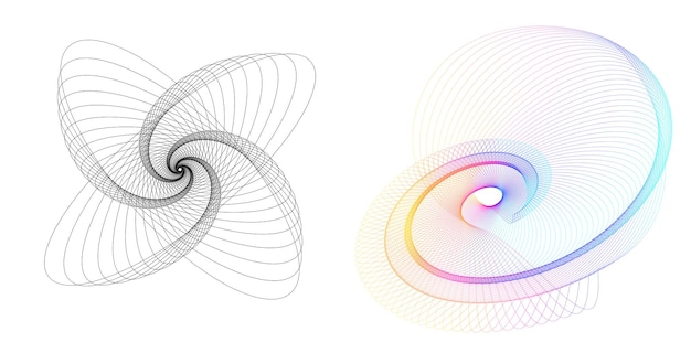 El elemento de diseño del conjunto círculo colores vectoriales en negrita aislados anillo dorado de rayas onduladas de brillo abstracto de muchos remolinos brillantes creados usando Blend Tool Ilustración vectorial EPS10 para su presentación