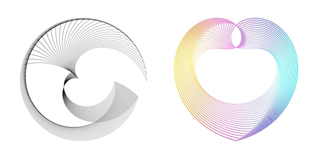 El elemento de diseño del conjunto círculo colores vectoriales en negrita aislados anillo dorado de rayas onduladas de brillo abstracto de muchos remolinos brillantes creados usando Blend Tool Ilustración vectorial EPS10 para su presentación