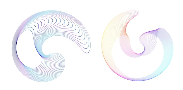 El elemento de diseño del conjunto círculo colores vectoriales en negrita aislados anillo dorado de rayas onduladas de brillo abstracto de muchos remolinos brillantes creados usando Blend Tool Ilustración vectorial EPS10 para su presentación
