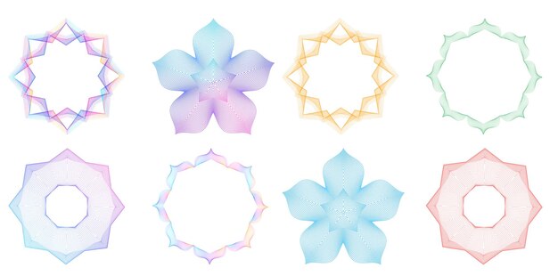 El elemento de diseño del conjunto círculo colores vectoriales en negrita aislados anillo dorado de rayas onduladas de brillo abstracto de muchos remolinos brillantes creados usando Blend Tool Ilustración vectorial EPS10 para su presentación