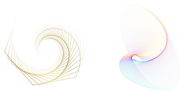 El elemento de diseño del conjunto círculo colores vectoriales en negrita aislados anillo dorado de rayas onduladas de brillo abstracto de muchos remolinos brillantes creados usando Blend Tool Ilustración vectorial EPS10 para su presentación