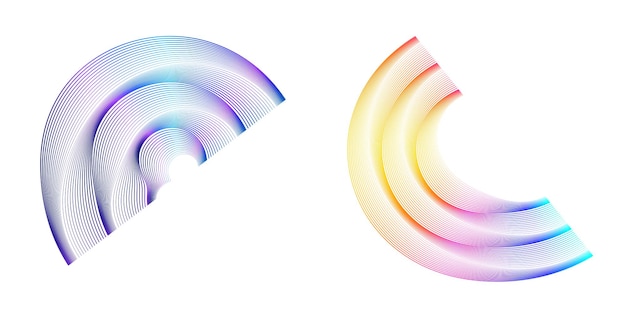 El elemento de diseño del conjunto círculo colores vectoriales en negrita aislados anillo dorado de rayas onduladas de brillo abstracto de muchos remolinos brillantes creados usando Blend Tool Ilustración vectorial EPS10 para su presentación