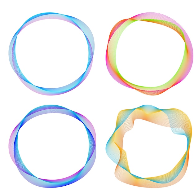 El elemento de diseño del conjunto círculo colores vectoriales en negrita aislados anillo dorado de rayas onduladas de brillo abstracto de muchos remolinos brillantes creados usando Blend Tool Ilustración vectorial EPS10 para su presentación