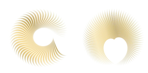 El elemento de diseño del conjunto círculo colores vectoriales en negrita aislados anillo dorado de rayas onduladas de brillo abstracto de muchos remolinos brillantes creados usando Blend Tool Ilustración vectorial EPS10 para su presentación