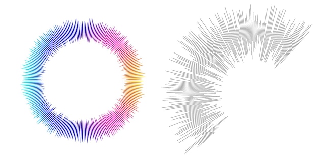 El elemento de diseño del conjunto círculo colores vectoriales en negrita aislados anillo dorado de rayas onduladas de brillo abstracto de muchos remolinos brillantes creados usando Blend Tool Ilustración vectorial EPS10 para su presentación