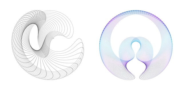 El elemento de diseño del conjunto círculo colores vectoriales en negrita aislados anillo dorado de rayas onduladas de brillo abstracto de muchos remolinos brillantes creados usando Blend Tool Ilustración vectorial EPS10 para su presentación